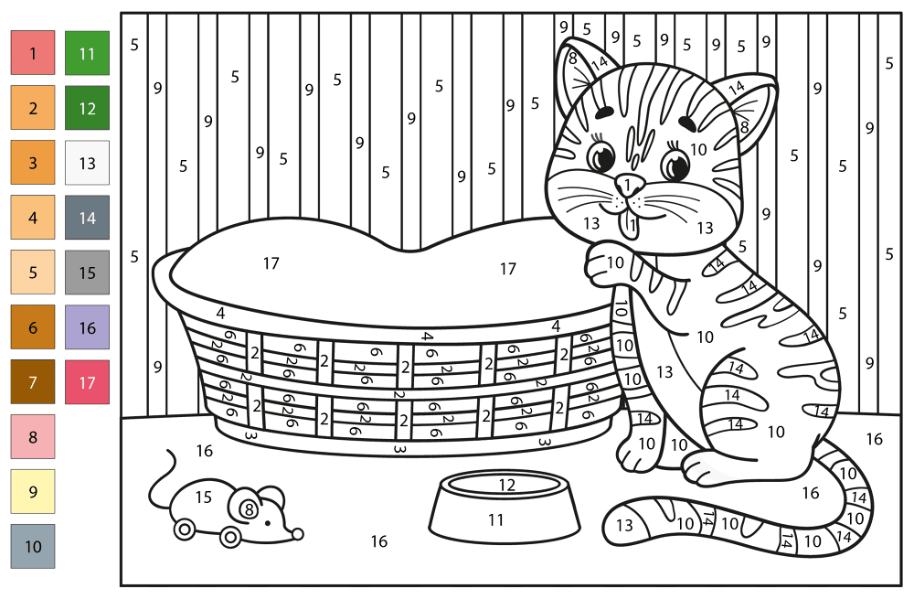 Cat 1 Color By Number Coloring Page Md Coloring Page — Free Printable — free printable coloring page